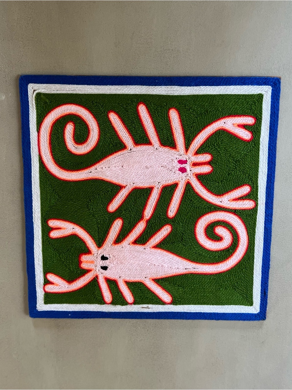 Huichol Style Yarn Painting Scorpions - 12x12 Colorful String Textile Art